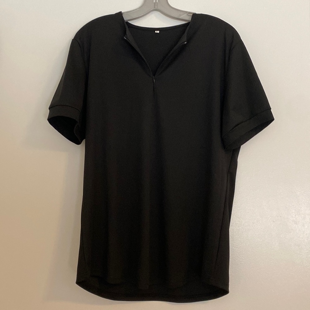 Black Mens Shirt - Zipper collar - Size Large